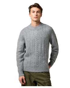 Sweter Wrangler CABLE KNIT SWEATER 112371666 Gray Heather
