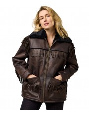 Kurtka Wrangler FRINGE WRANGE JACKET 112371696 Brown Leather