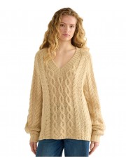 Sweter Wrangler V NECK CABLE KNIT 112386763 Oatmeal