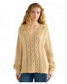 Sweter Wrangler V NECK CABLE KNIT 112386763 Oatmeal