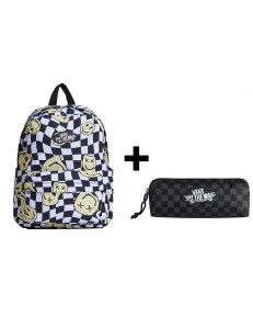 Zestaw Vans - Plecak dziecięcy OLD SKOOL GROM CHECK VN000H56YB2 Black/White + Piórnik OLD SKOOL PENCIL POUCH VN000H58BA5 Black/Charcoal