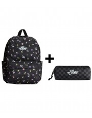 Zestaw Vans - Plecak dziecięcy OLD SKOOL GROM VN000H56HTL Black/Matte Purple + Piórnik OLD SKOOL PENCIL POUCH VN000H58BA5 Black/Charcoal