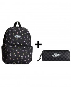 Zestaw Vans - Plecak dziecięcy OLD SKOOL GROM VN000H56HTL Black/Matte Purple + Piórnik OLD SKOOL PENCIL POUCH VN000H58BA5 Black/Charcoal