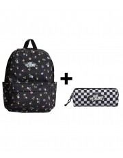 Zestaw Vans - Plecak dziecięcy OLD SKOOL GROM VN000H56HTL Black/Matte Purple + Piórnik OLD SKOOL PENCIL POUCH VN000H58Y28 Black/White