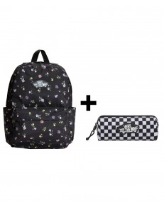 Zestaw Vans - Plecak dziecięcy OLD SKOOL GROM VN000H56HTL Black/Matte Purple + Piórnik OLD SKOOL PENCIL POUCH VN000H58Y28 Black/White