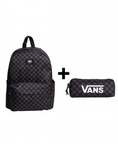 Zestaw Vans - Plecak dziecięcy OLD SKOOL GROM CHECK VN000J3KBA5 + Piórnik OLD SKOOL PENCIL POUCH VN000H58BA5 Black/Charcoal