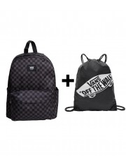 Zestaw Vans - Plecak dziecięcy OLD SKOOL GROM CHECK VN000J3KBA5 Black/Charcoal + Worek BENCHED BAG VN000HECBLK Black