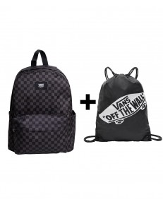 Zestaw Vans - Plecak dziecięcy OLD SKOOL GROM CHECK VN000J3KBA5 Black/Charcoal + Worek BENCHED BAG VN000HECBLK Black