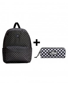 Zestaw Vans - Plecak OLD SKOOL CHECK VN000H4XBA5 Black/Charcoal + Piórnik OLD SKOOL PENCIL POUCH VN000H58Y28 Black/White