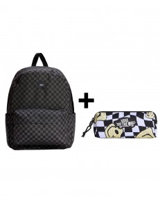 Zestaw Vans - Plecak OLD SKOOL CHECK VN000H4XBA5 Black/Charcoal + Piórnik OLD SKOOL PENCIL POUCH VN000H58YB2 Black/White