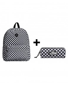 Zestaw Vans - Plecak OLD SKOOL CHECK VN000H4XY28 + Piórnik OLD SKOOL PENCIL POUCH VN000H58Y28 Black/White Checkboard