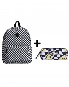 Zestaw Vans - Plecak OLD SKOOL CHECK VN000H4XY28 + Piórnik OLD SKOOL PENCIL POUCH VN000H58YB2 Black/White Checkboard