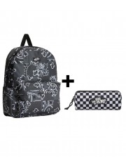 Zestaw Vans - Plecak OLD SKOOL VN000H4WPWT Pewter + Piórnik OLD SKOOL PENCIL POUCH VN000H58Y28 Black/White