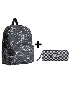Zestaw Vans - Plecak OLD SKOOL VN000H4WPWT Pewter + Piórnik OLD SKOOL PENCIL POUCH VN000H58Y28 Black/White