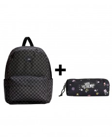 Zestaw Vans - Plecak OLD SKOOL CHECK VN000H4XBA5 Black/Charcoal + Piórnik OLD SKOOL PENCIL POUCH VN000H58HTL Black/Matte Purple